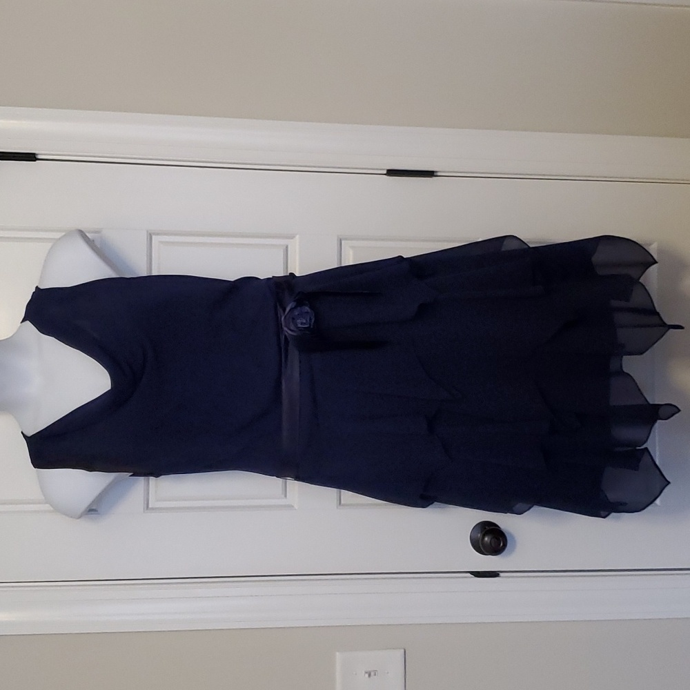 Navy sheer cowl neck sleeveless dress